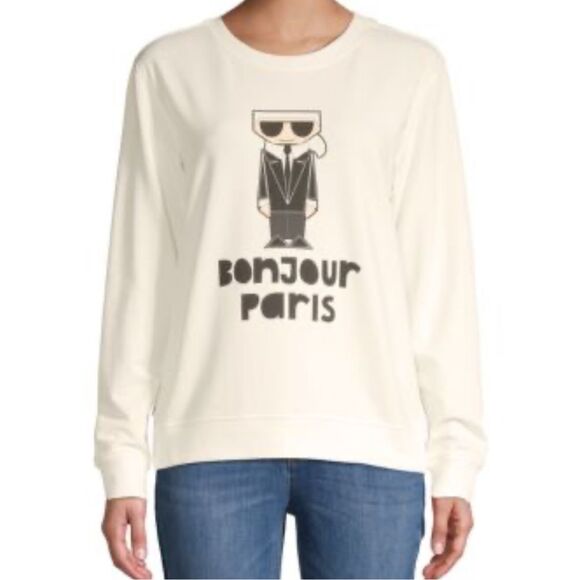 KARL LAGERFELD PARIS Bonjour Graphic Sweatshirt - size XS - Picture 1 of 10